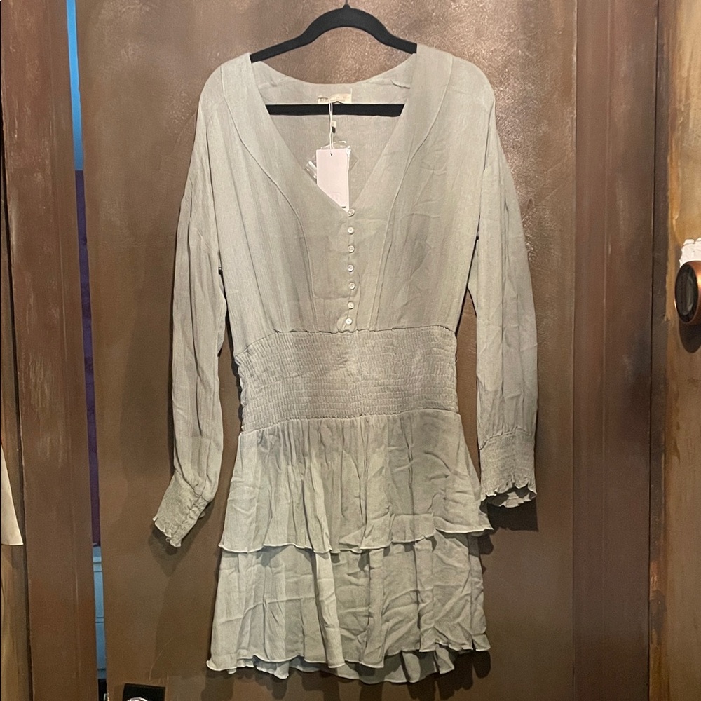 Long Sleeve Dress Olive Green ruffle sleeve